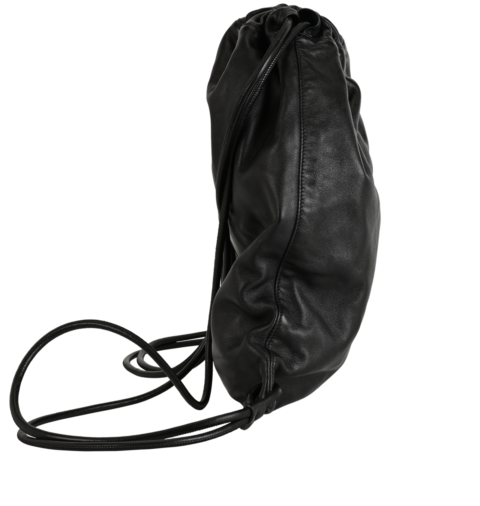 Drawstring Backpack, &pound;350, Handbags, Black, Leather, Side view
